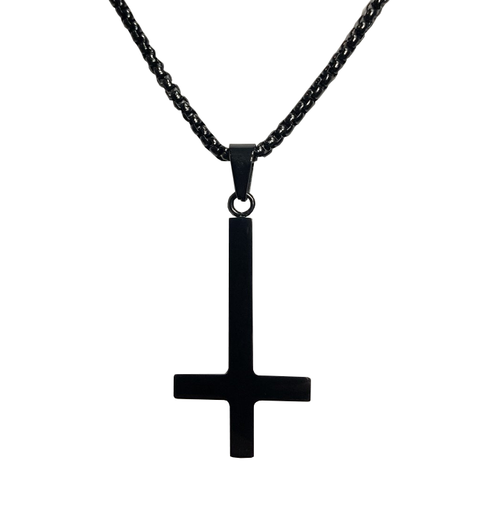 BAG OV BONES - 'Inverted Crucifix' Pendant With Chain (Black)